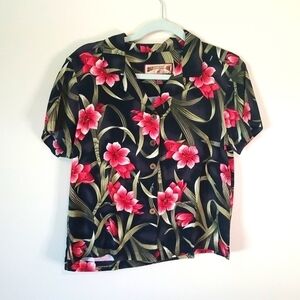 Caribbean Joe Women's Tropical Hawaiian Button Down Shirt Medium